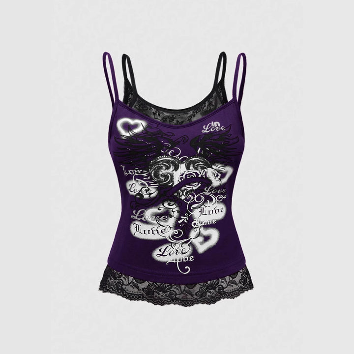 Damen Spitze Cami Top mit Grafischem Print Drune