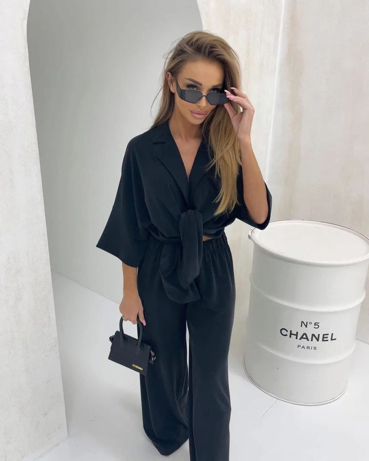 Damen elegantes Wickel-Jumpsuit mit Knopfdetails Drune