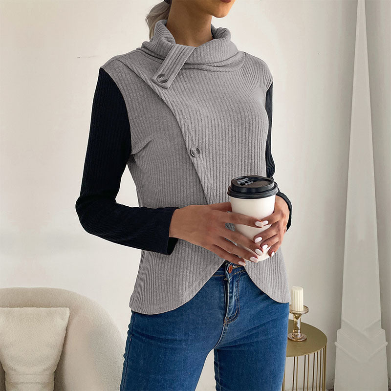 Damen Strickpullover mit asymmetrischem Design und dekorativem Kragen Drune