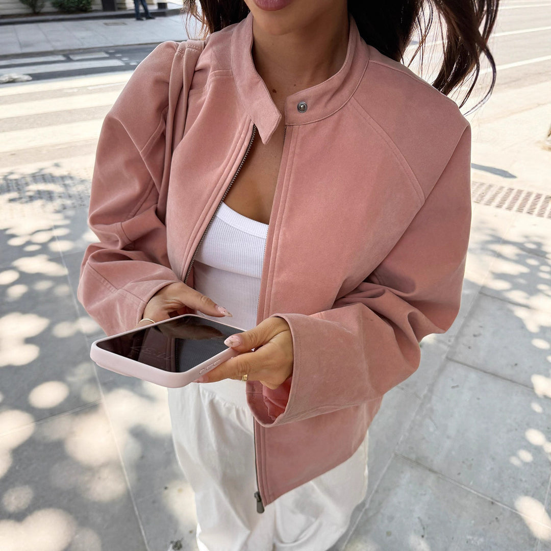 Damen lässige Oversized-Jacke mit hohem Kragen Drune