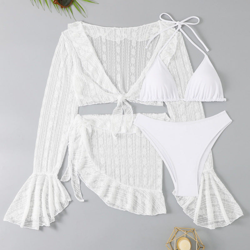 Damen Triangel-Bikini-Set mit langärmligem Crop-Top Drune