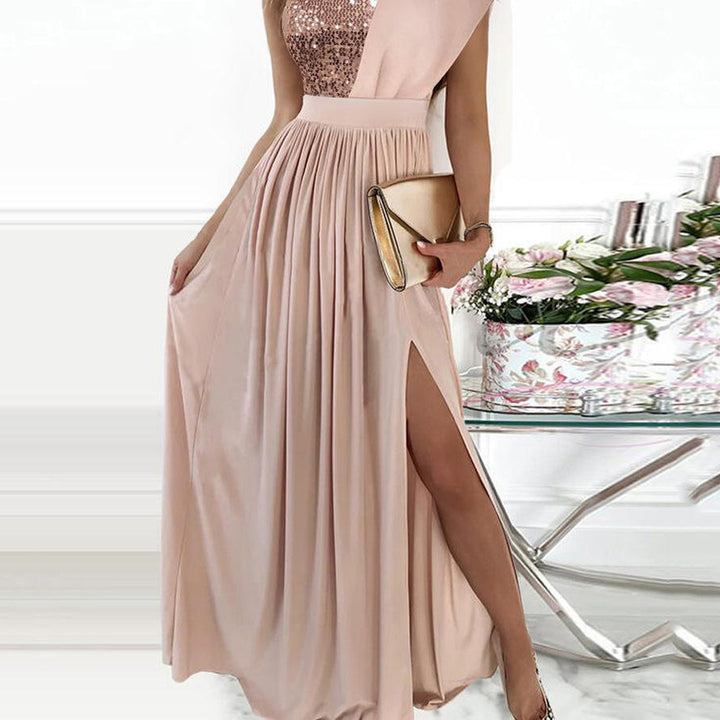 Damen Elegantes Abendkleid mit asymmetrischem Oberteil und schimmerndem Rock Drune