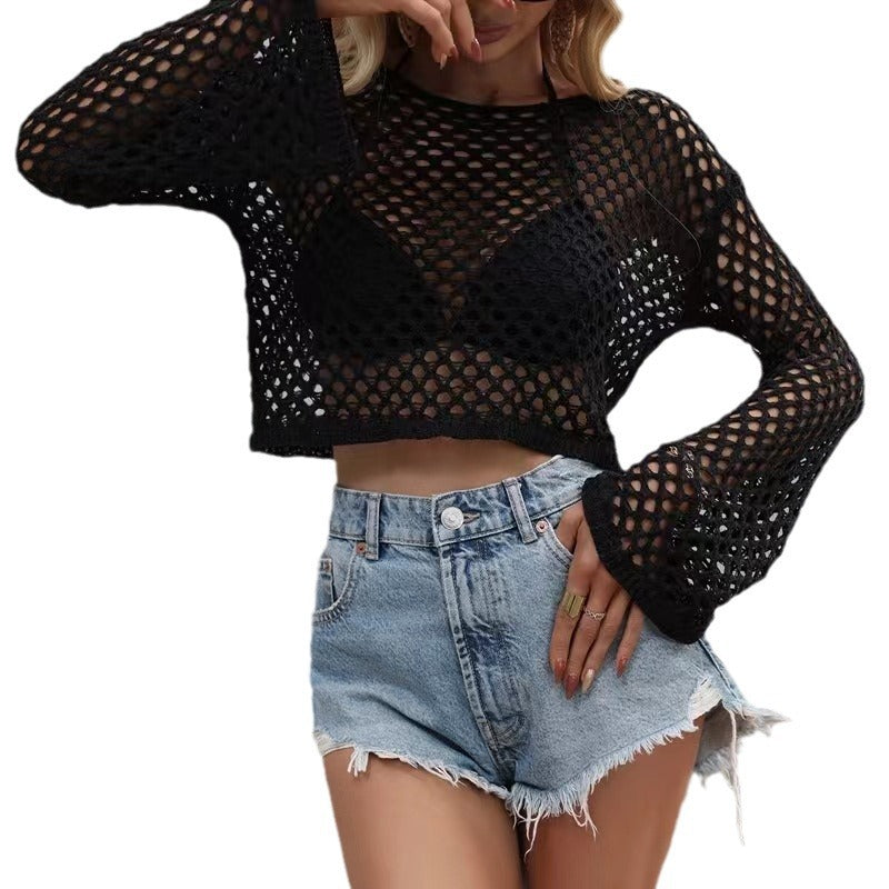 Damen Netzoberteil mit langem Arm und elegantem Ausschnitt Drune