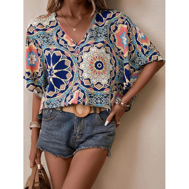 Damen Oversized Bluse mit kontrastvollem Blumenmuster Drune