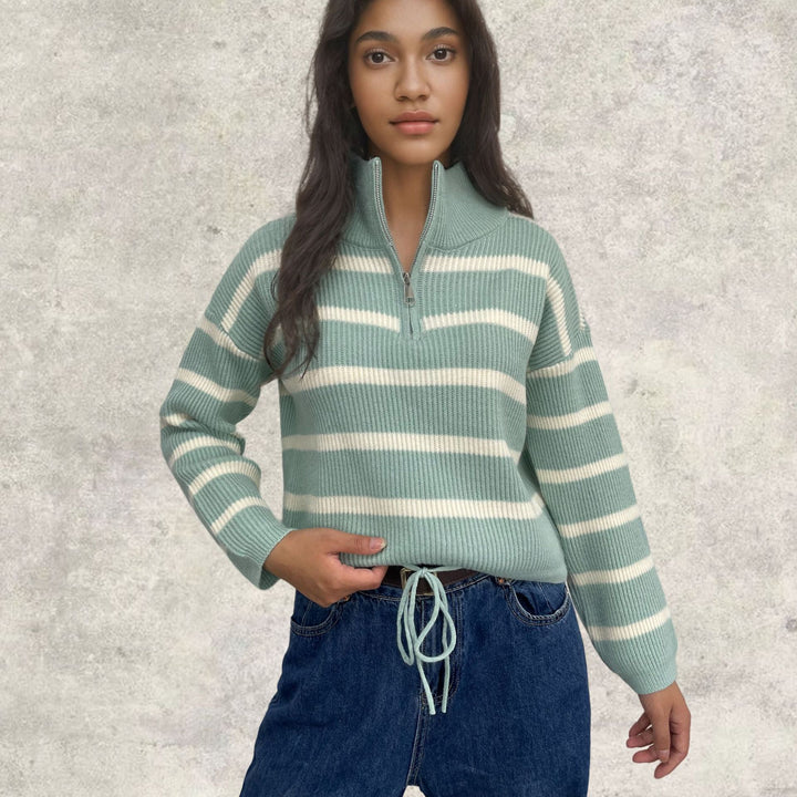 Damen Strickpullover mit Zip-Kragen und tailliertem Schnitt Drune
