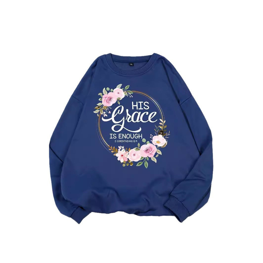 Damen Sweatshirt mit motivierendem Schriftzug und floralem Design Drune