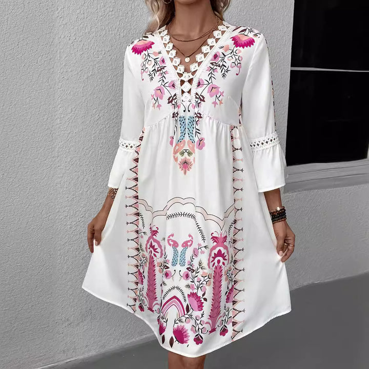 Damen Boho-inspiriertes Kleid mit verspielten Stickdetails und weich fließendem Schnitt Drune