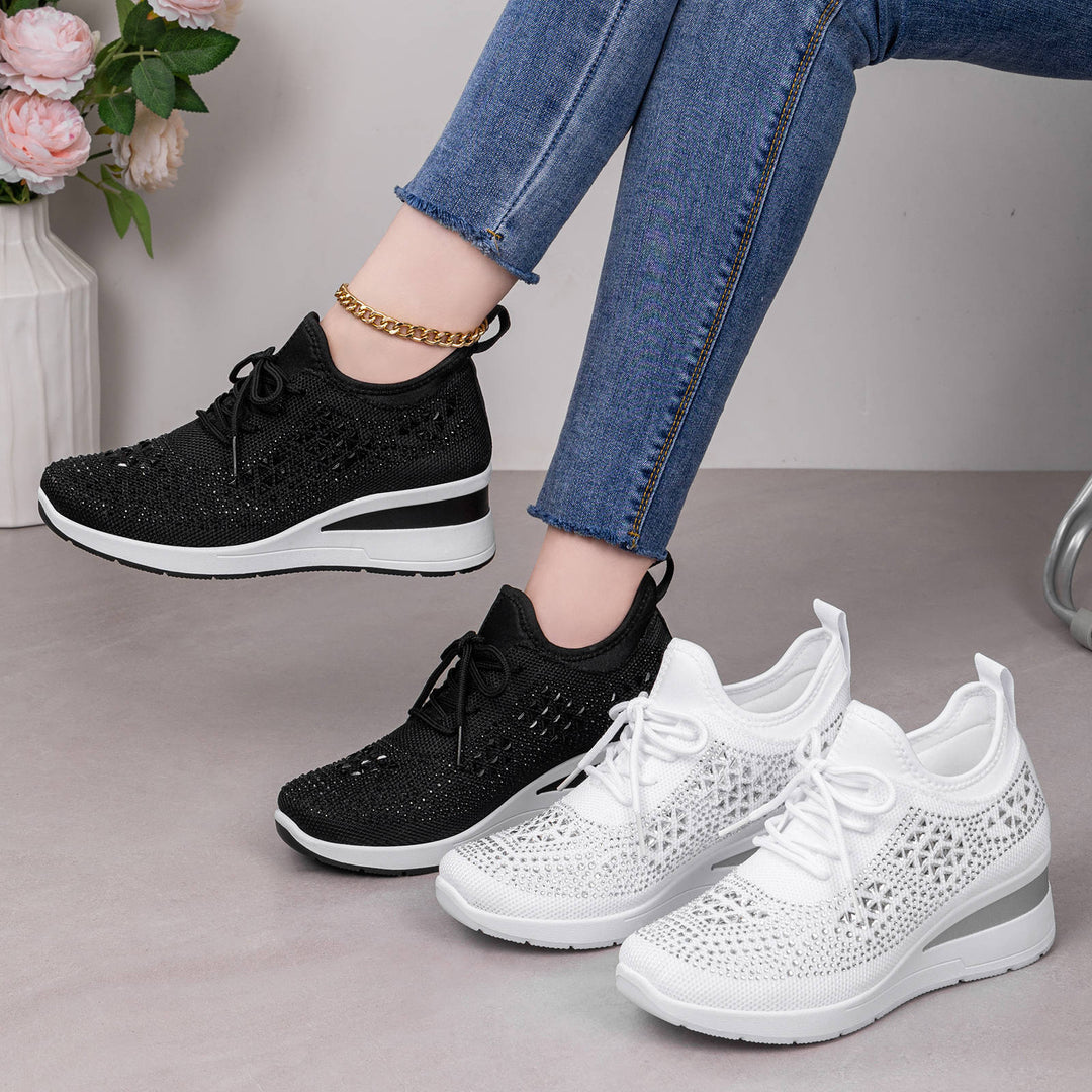 Damen nan Strick-Plateau-Sneaker mit funkelnder Verzierung, sockenähnlichem Einstieg und stoßdämpfender EVA-Zwischensohle Drune