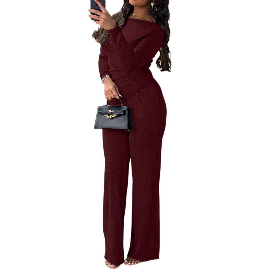 Damen Elegantes Langarm-Overall mit Wickel-Optik und weitem Bein Drune