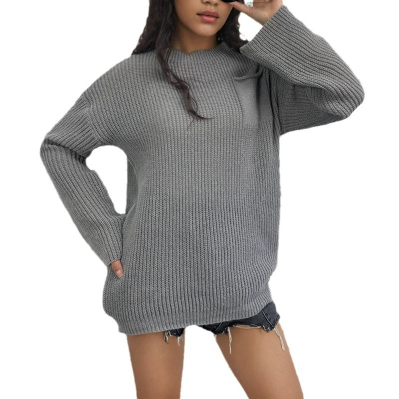 Damen Großer Strickpullover mit modernem Rippenmuster und angeschnittenen Ärmeln Drune