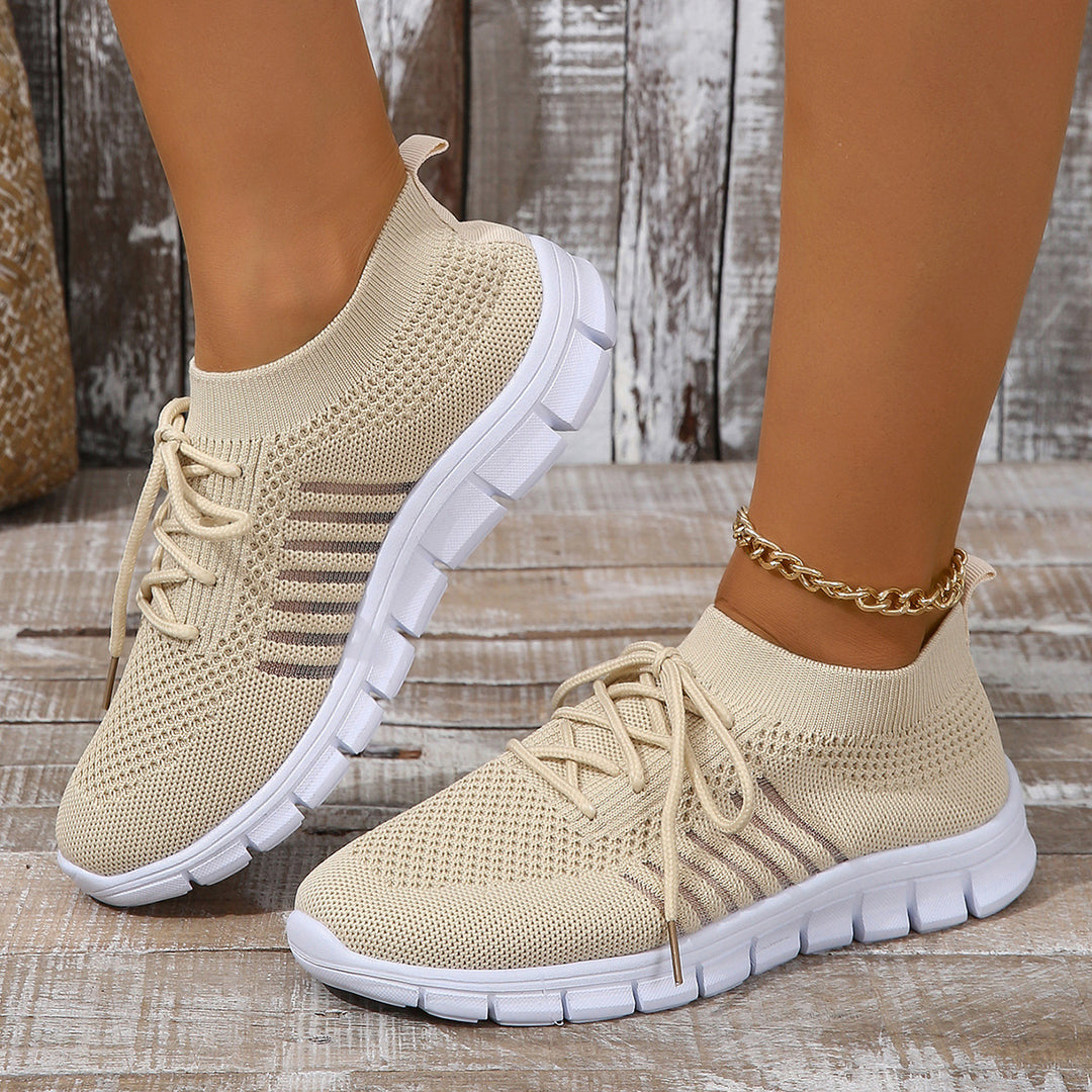 Damen nan gestrickte Sock-Sneaker mit elastischem Schaft, dekorativer Schnürung und flexibler Profilsohle Drune