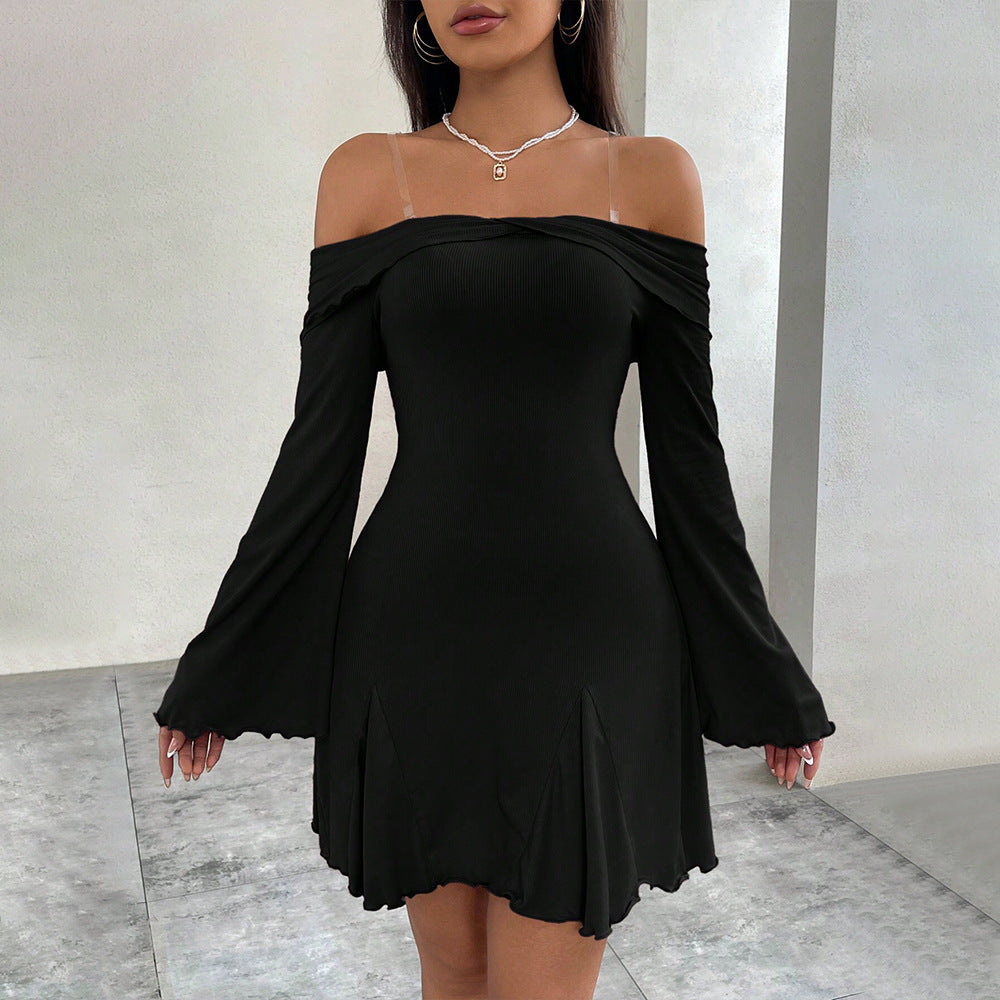 Damen schulterfreies Minikleid mit eleganten Volantärmeln und modischem Design Drune