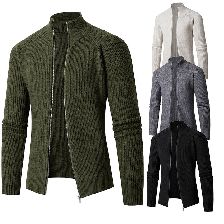 Herren nan schlanker Zip-Cardigan aus Merino-Mix mit Rippstruktur und Raglanärmeln Drune