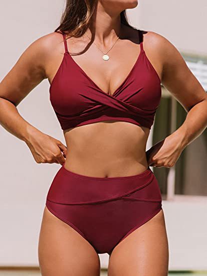 Damen Bikiniset mit hohem Bund und Wickel-Oberteil Drune