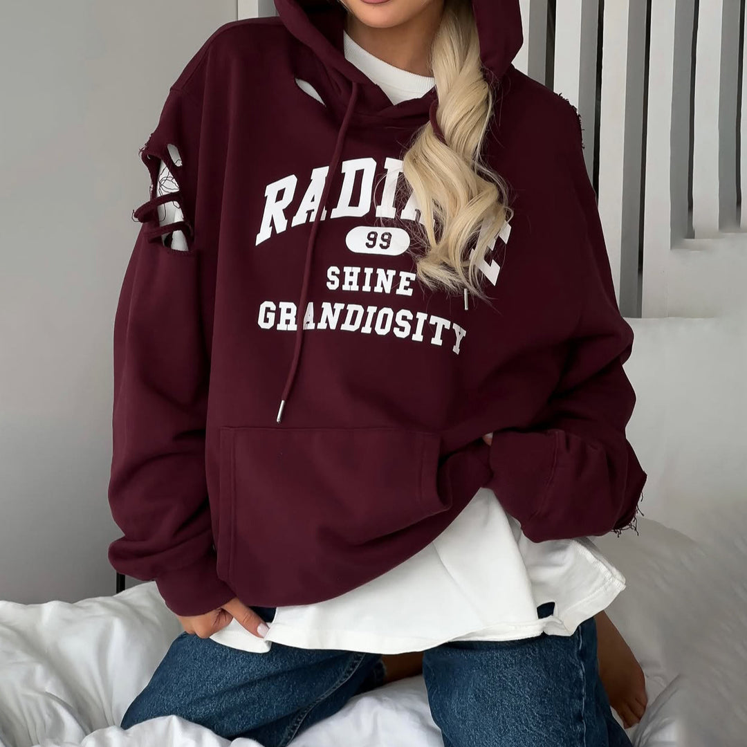 Damen Oversized Kapuzenpullover mit trendigen Rissdetails Drune