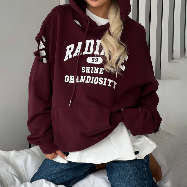 Damen Oversized Kapuzenpullover mit trendigen Rissdetails Drune