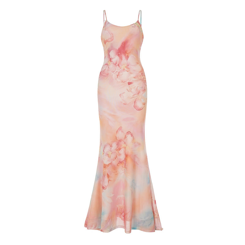 Damen Maxikleid mit floralem Design und Spaghettiträgern Drune