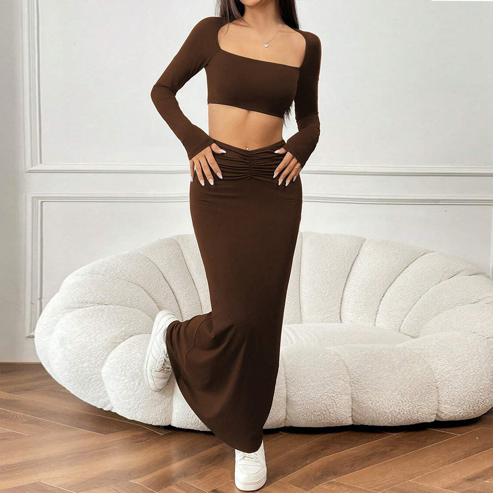 Damen Crop-Top und Maxirock Set mit Raffungen Drune