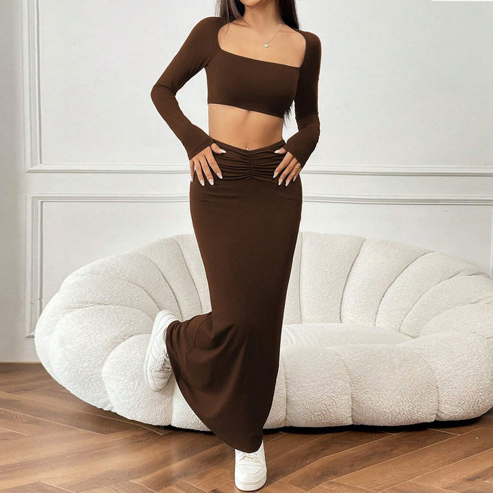 Damen Crop-Top und Maxirock Set mit Raffungen Drune