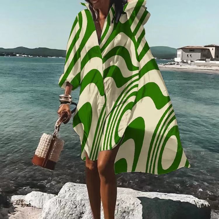 Damen nan luftiges Strandkleid Kaftan mit tropischem Blattprint und weitem Schnitt Drune