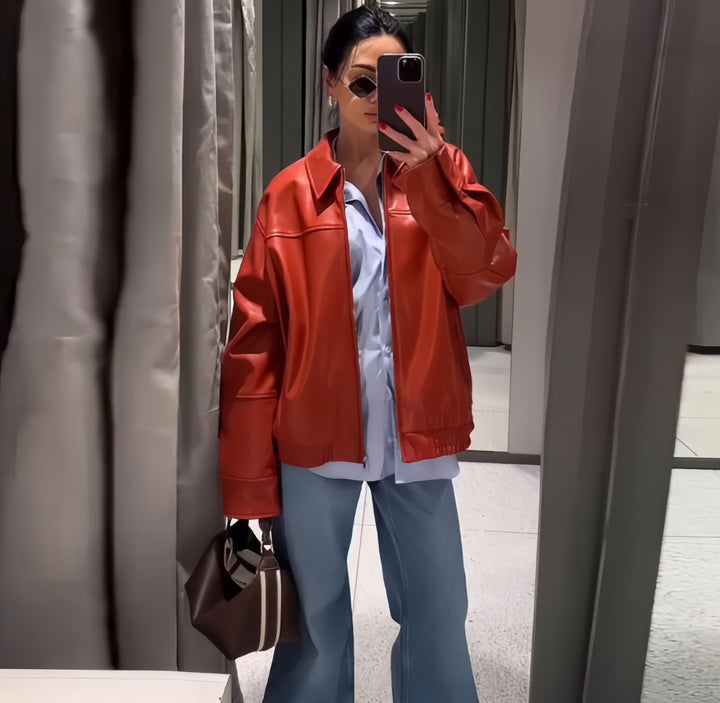 Damen Oversized Kunstlederjacke mit großzügigem Schnitt und modischen Details Drune