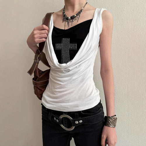 Damen stilvolles Top mit funkelndem Kreuzdesign Drune