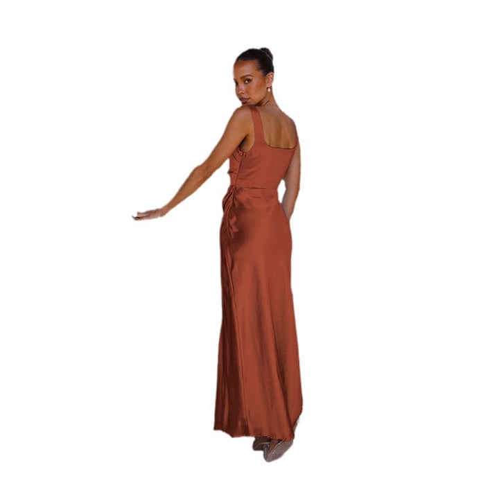 Damen elegantes Maxikleid mit seitlichem Schlitz und schmalen Trägern Drune