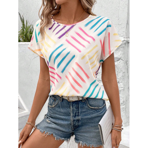 Damen T-Shirt mit modernem Strichmuster und lässigem Schnitt Drune