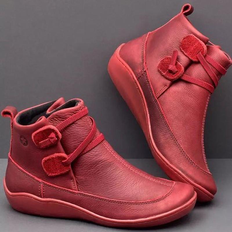 Damen nan knöchelhohe Softleder-Slipperstiefelette mit Schlaufen-Wickelriemen und ergonomischer Gummilaufsohle Drune