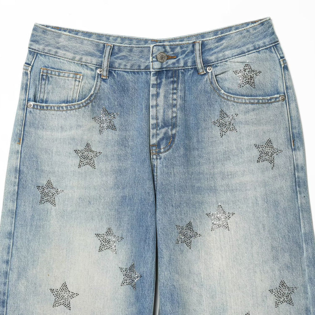 Damen nan weite Highwaist-Jeans mit Stern-Applikationen und Five-Pocket-Schnitt Drune