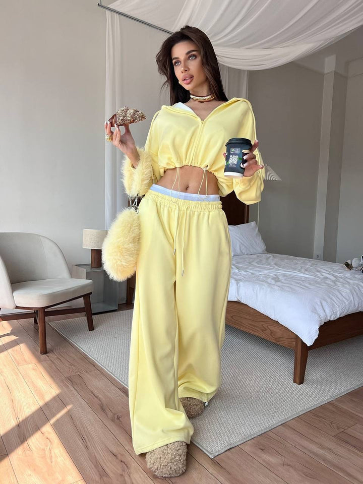 Damen cropped Hoodie und entspannte Sweatpants Set Drune