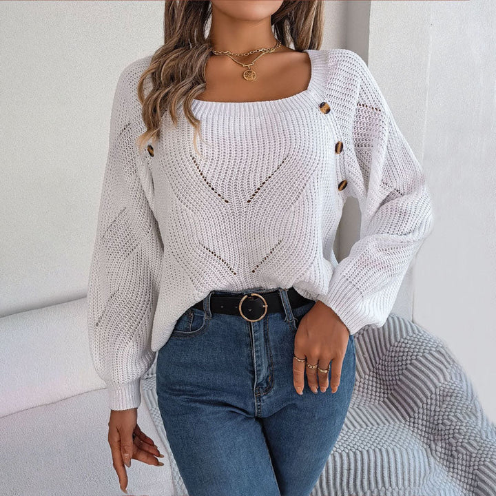 Drune | Strickpullover mit Knöpfen Quadratischer Halsausschnitt Weiches und Feminines Design