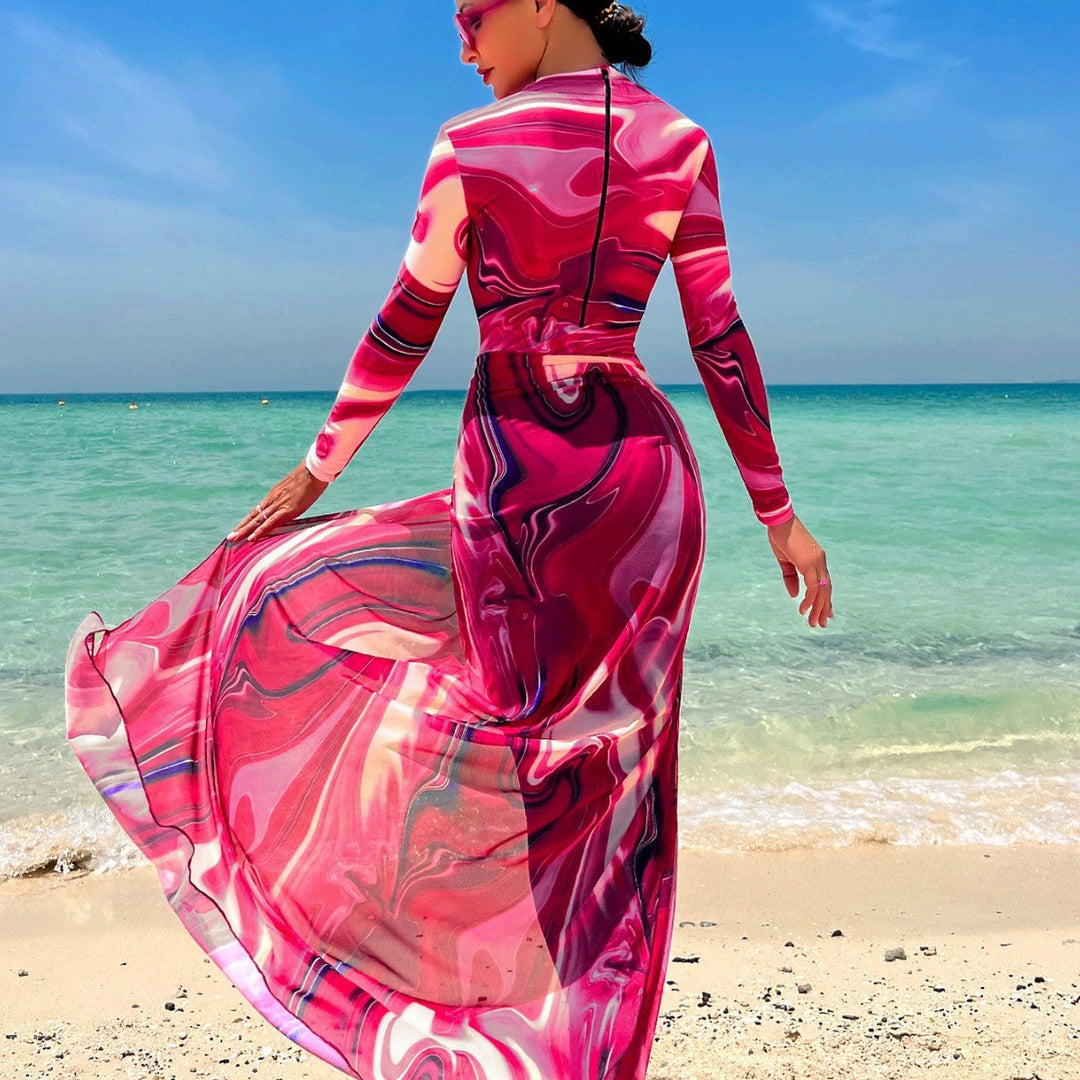 Damen eleganter Strandanzug mit transparentem Rock Drune