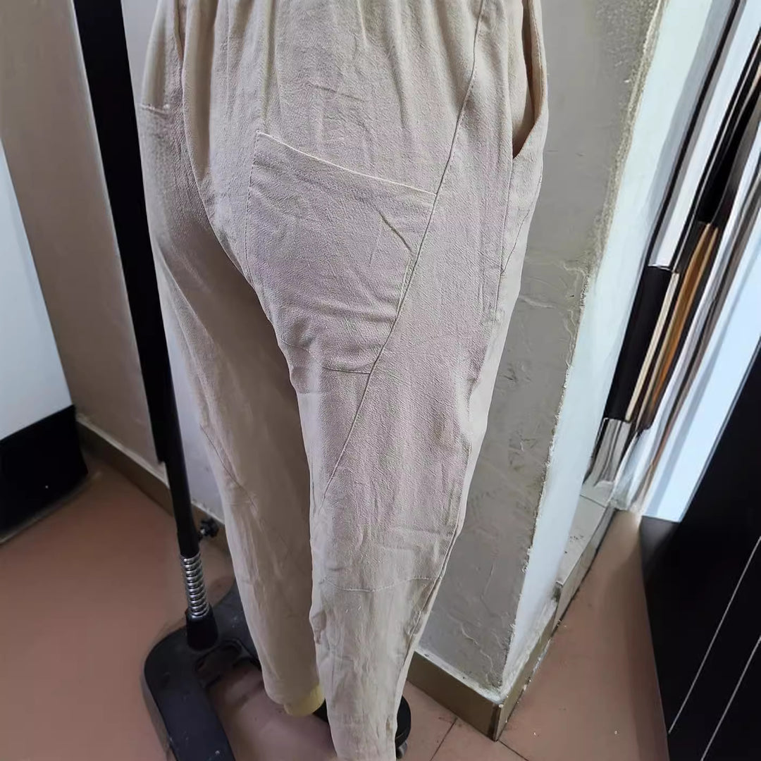 Herren nan lässige Leinenharemshose mit elastischem Bund und seitlichen Eingrifftaschen Drune