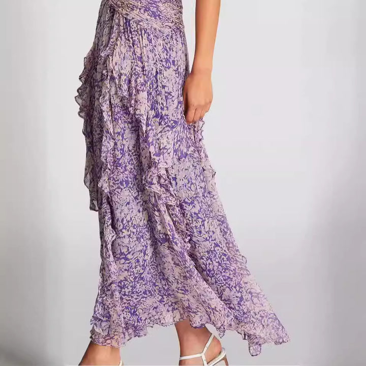 Damen Wickel-Maxikleid mit Rüschendetails und floralem Muster Drune