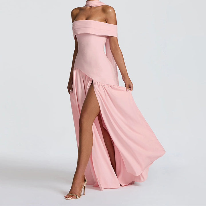 Damen Off-Shoulder Maxikleid mit hohem Schlitz Drune