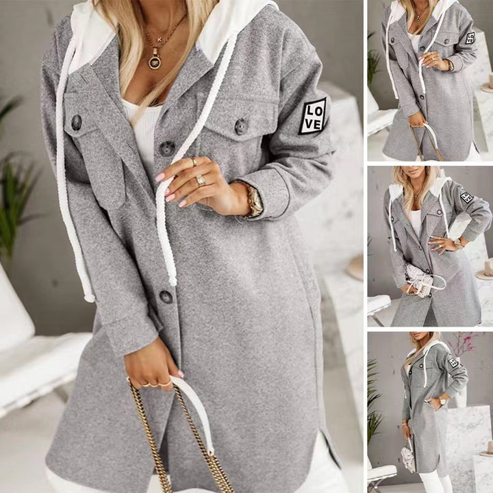 Damen Oversized Kapuzenjacke mit stylischen Knopfdetails und Einschubtaschen Drune