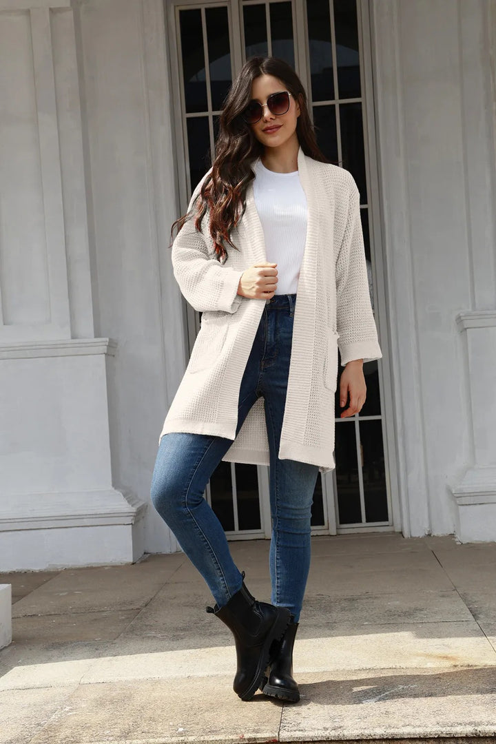 Damen gemütlicher Strick-Cardigan mit offenen Taschen und weitem Schnitt Drune