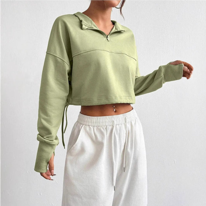 Drune | Crop Pullover Baumwollmischung Bequeme Passform Reißverschlusskragen Ballonärmel