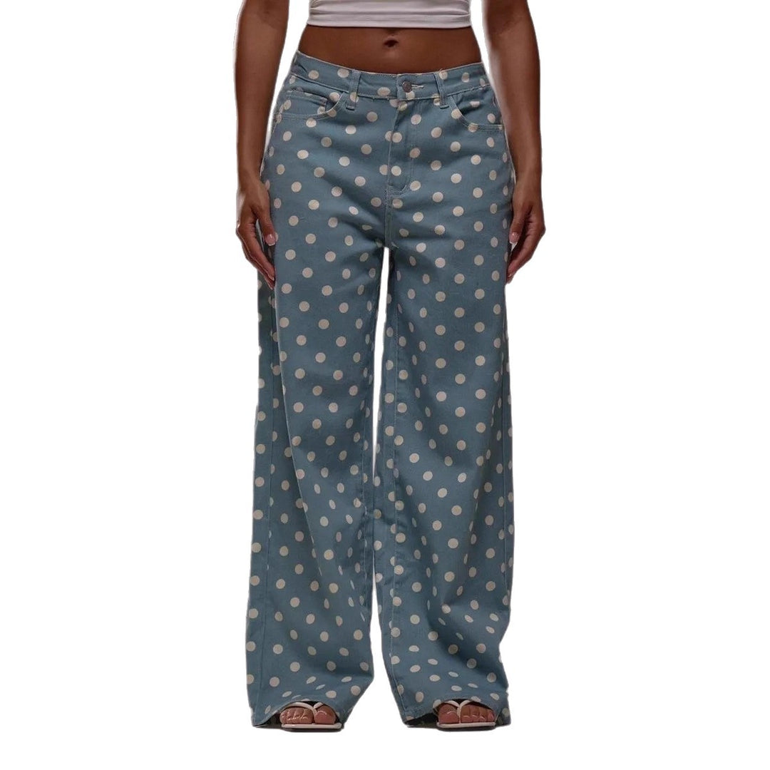 Damen weite Polka-Dot Palazzo-Hosen mit high-waist Schnitt Drune