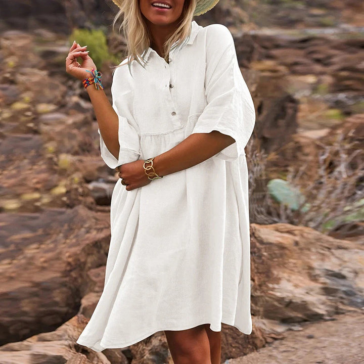 Damen Entspanntes Passform Vielseitiges Leinenkleid Drune