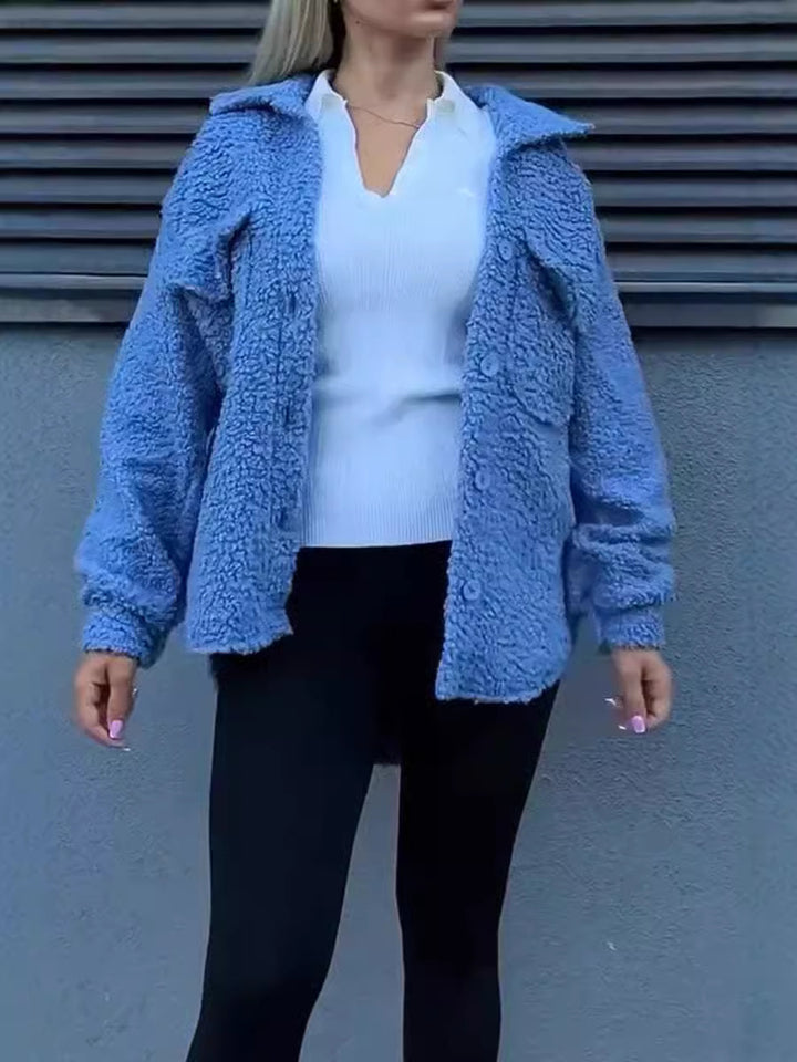 Damen lässige Fleecejacke mit praktischen Taschen und Knopfdetails Drune