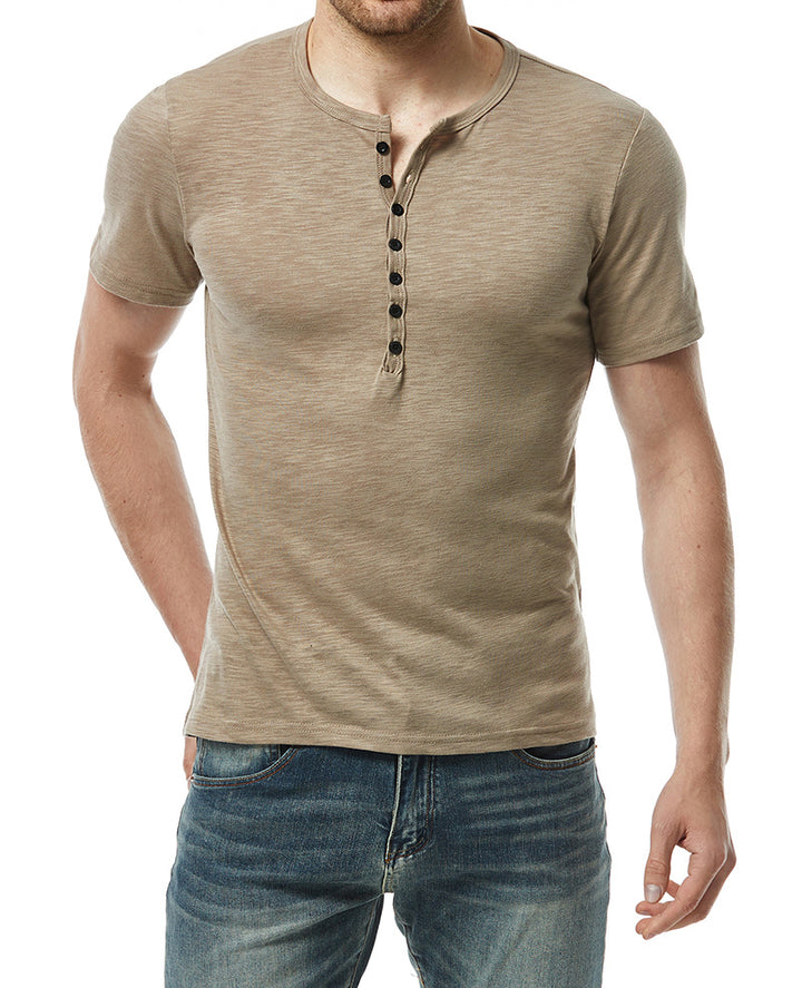 Herren Kurzarm Knopf-Bei Henley Shirt Drune