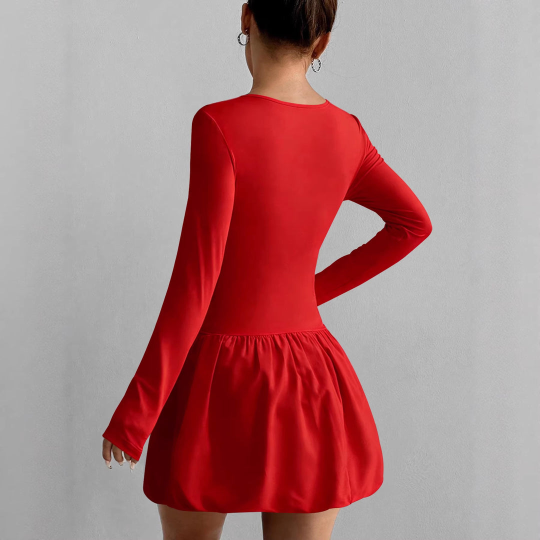 Damen Figurumspielendes Kleid mit langen Ärmeln und gerafftem Saum Drune