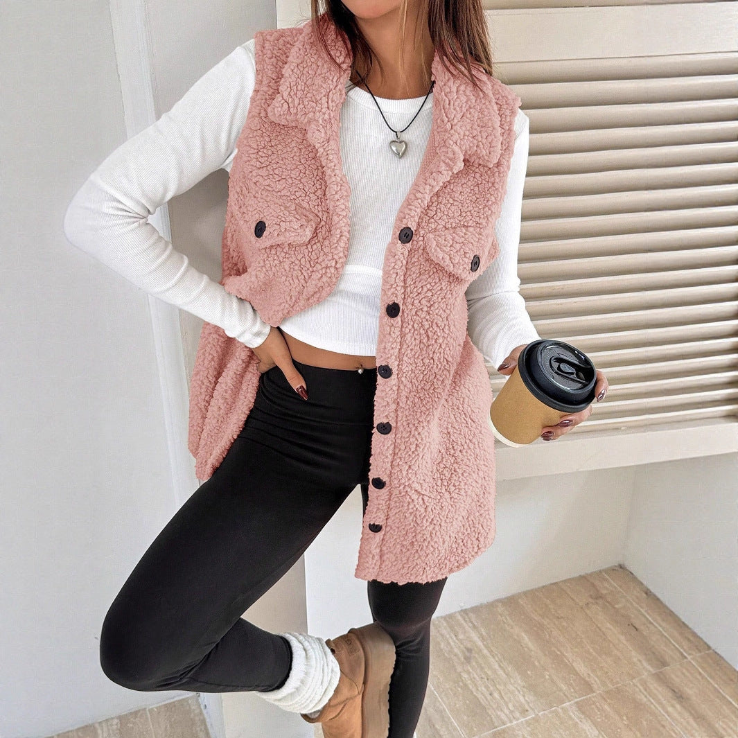 Damen Weiche Weste aus Teddystoff mit praktischen Taschen Drune