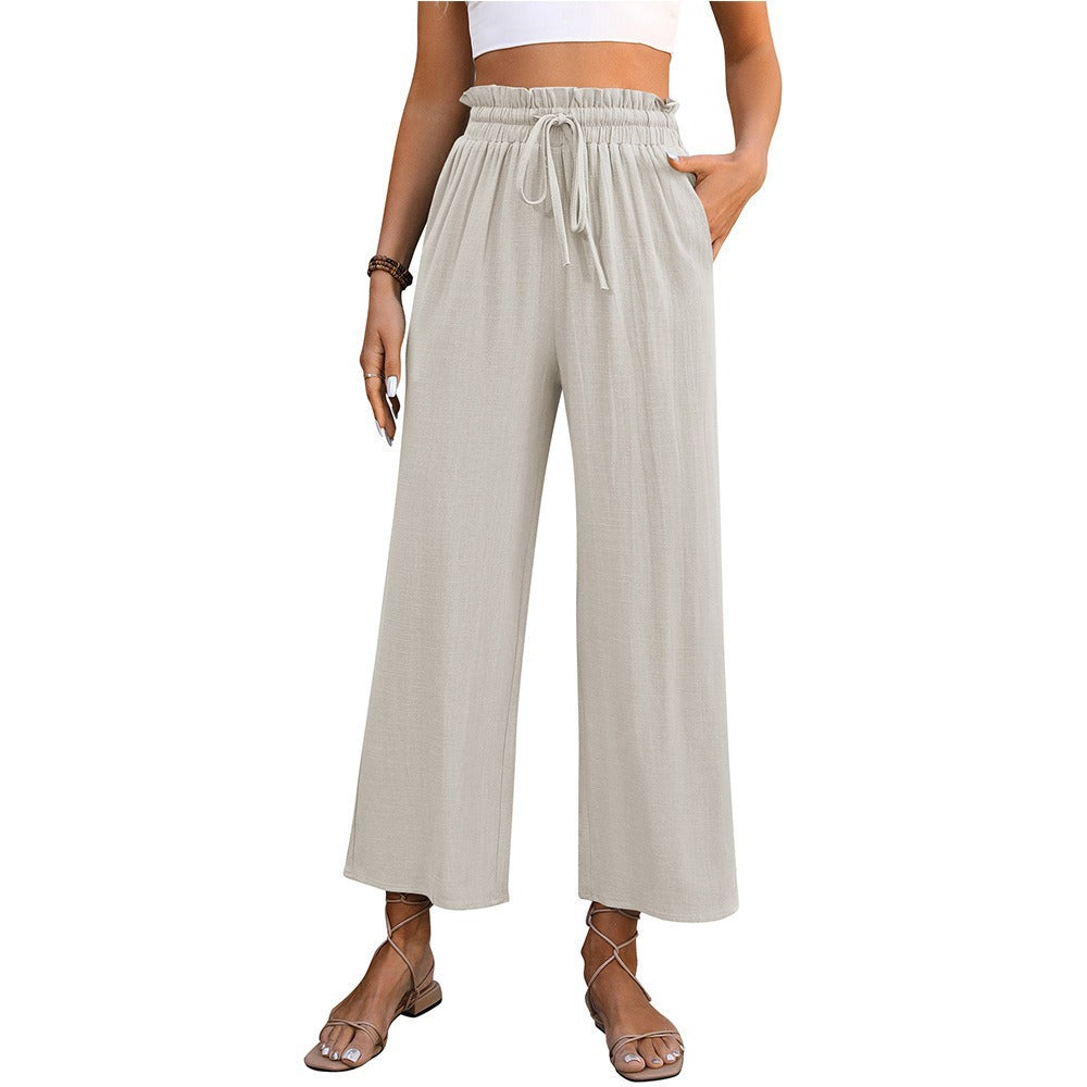 Damen Bequeme Weite Hose mit elastischem Bund und seitlichen Taschen Drune