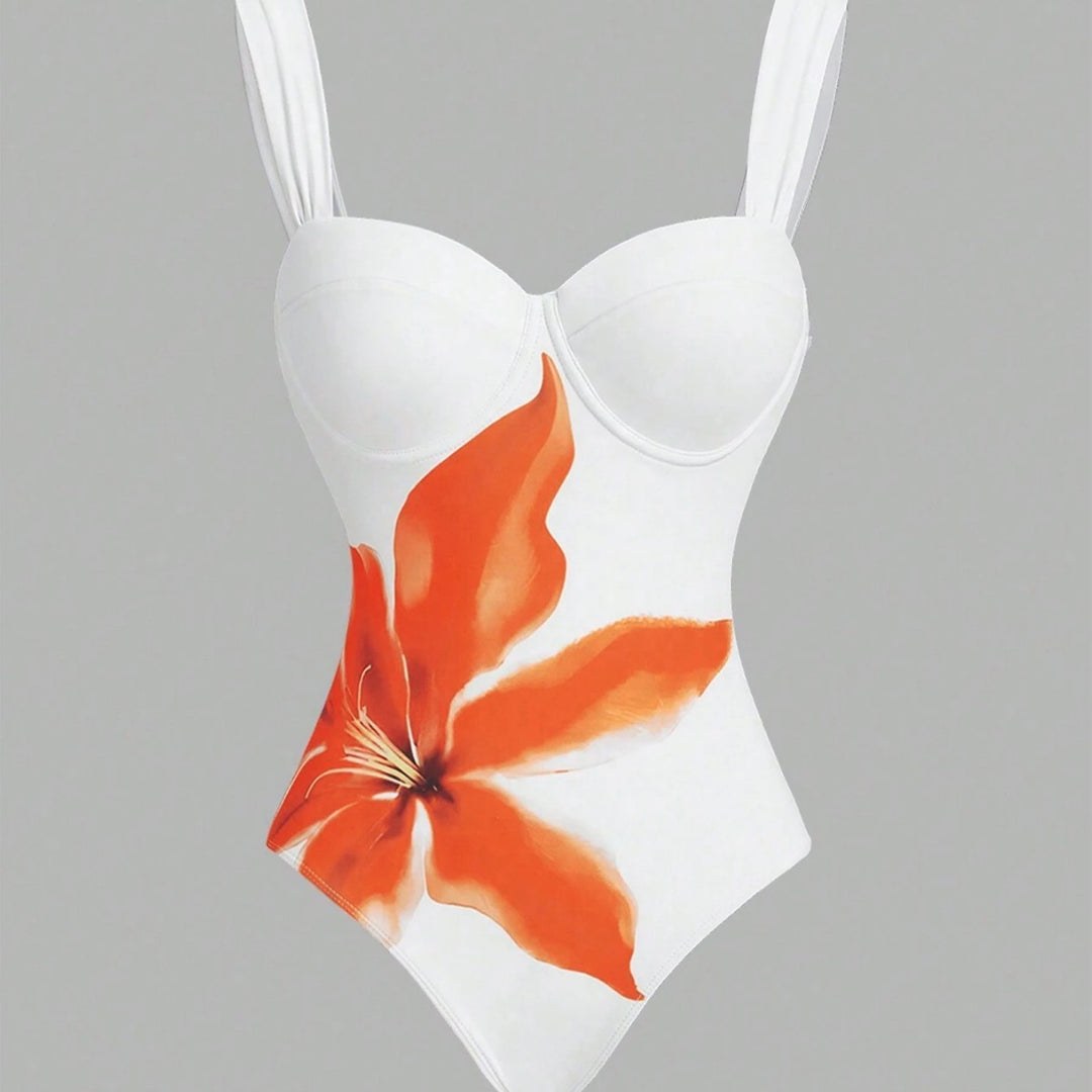Damen Badeanzug mit elegantem floralem Design und passendem Wickelrock Drune