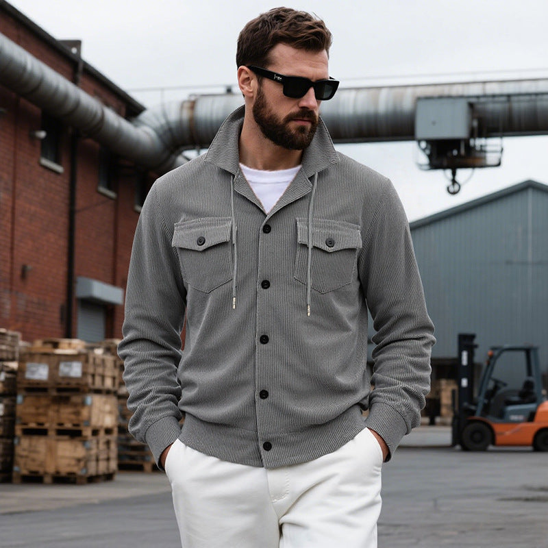 Herren lässige Strickjacke mit praktischen Brusttaschen und modernem Stehkragen Drune