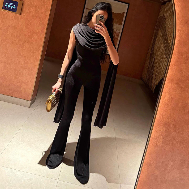 Damen Eleganter Jumpsuit mit Drapierung und weiter Beinführung Drune