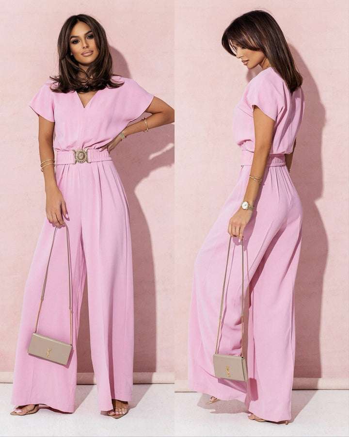 Damen Look Jumpsuit mit weitem Bein und Gürtel Drune